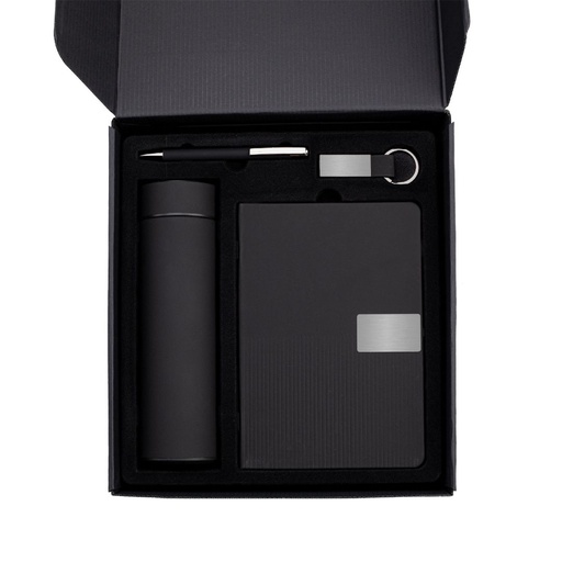 ORION SET - Giftology Set of Thermo Bottle, Notebook, Pen and Keychain - Black 