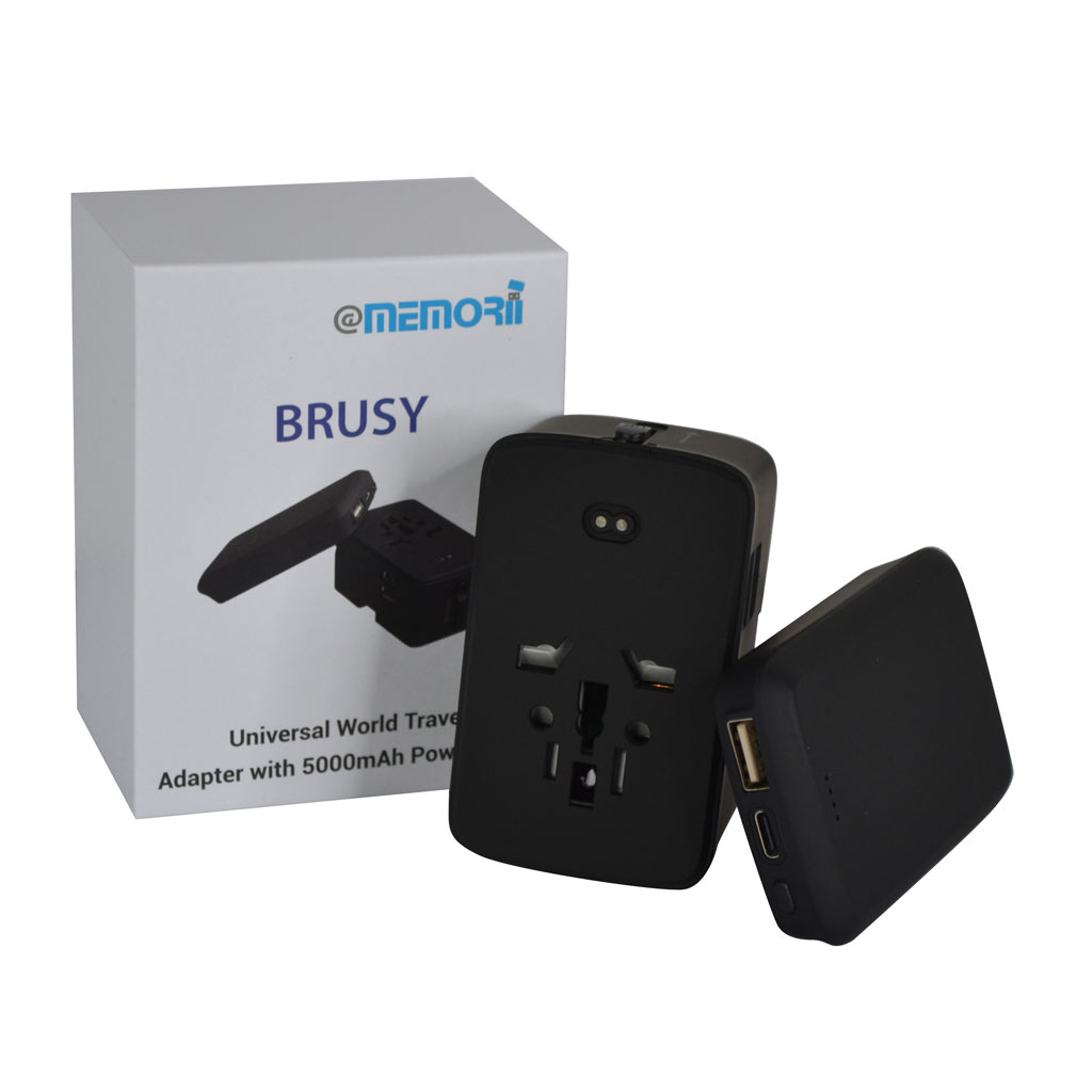 BRUSY - @memorii World Travel Adapter with 5000mAh Powerbank