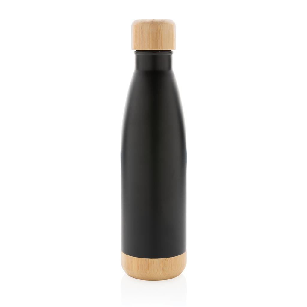 ODESSA - Giftology Double Wall Stainless Bottle with Bamboo Lid and Base - Black