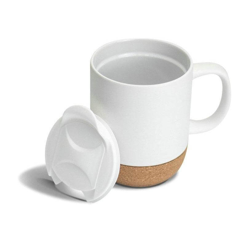 LUCCA - Giftology Ceramic Mug with Cork and Lid - White