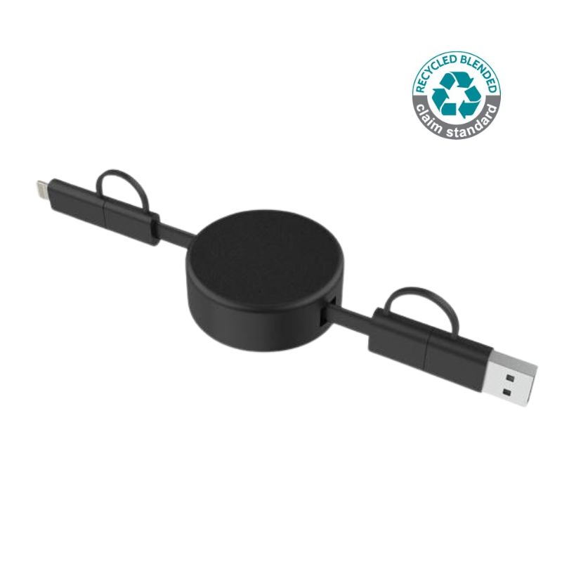 LECCO - @memorii Recycled 6-in-1 retractable Charging Cable - Black