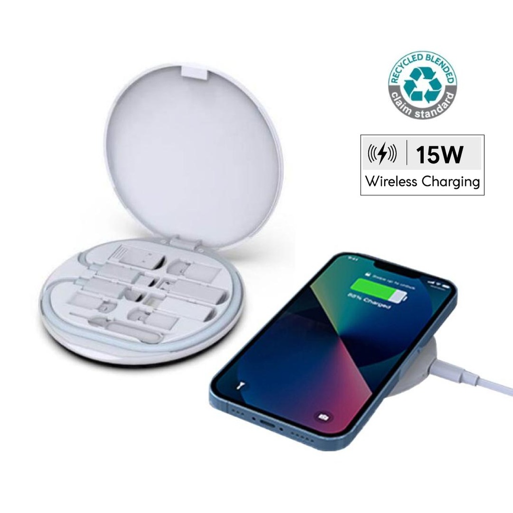 OSLO - @memorii Recycled 15W Wireless Charger Multi - Cable Set - White