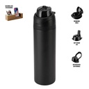 AERO SIP - Hans Larsen Recycled Stainless Steel Bottle with Dual Sip Lid - Black