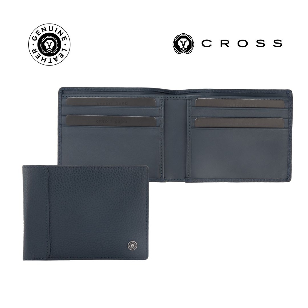 CROSS Pebble Leather 8CC Classic Fold Wallet - Navy Blue