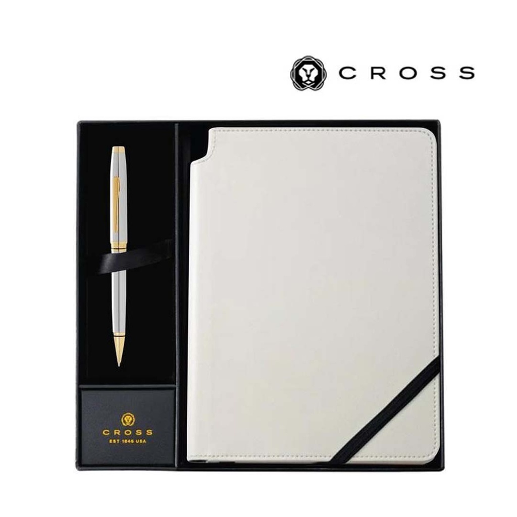 Cross Coventry Chrome/Gold Ballpoint Pen with Classic White Journal Gift Set
