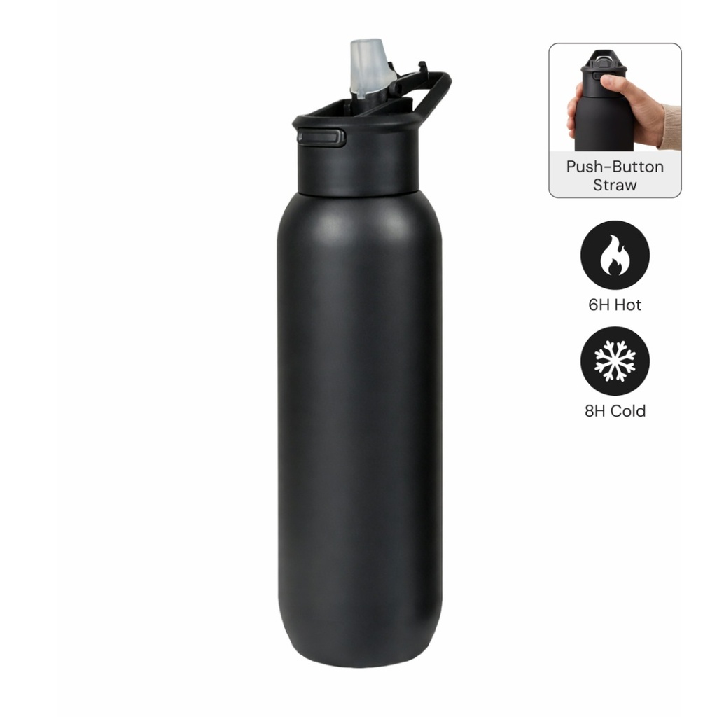 TOLEDO - Hans Larsen Double Wall Bottle with Straw  600 ml - Black 