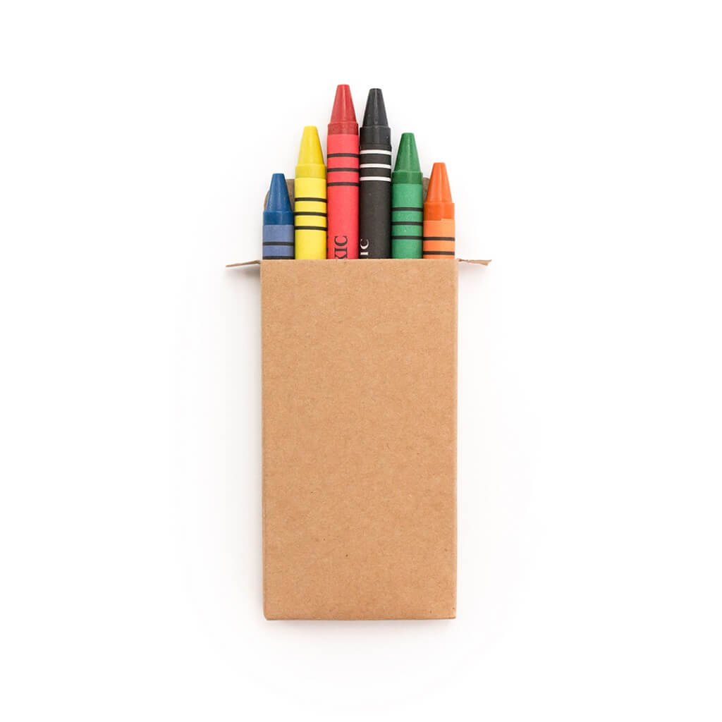 Set Of 6 Crayons In Natural Cardboard Box.
