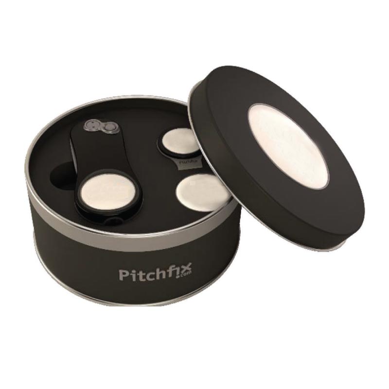 Pitchfix Round Tin Box - Black - for 1 Divot + 1 Hatclip + 1 Ball Marker
