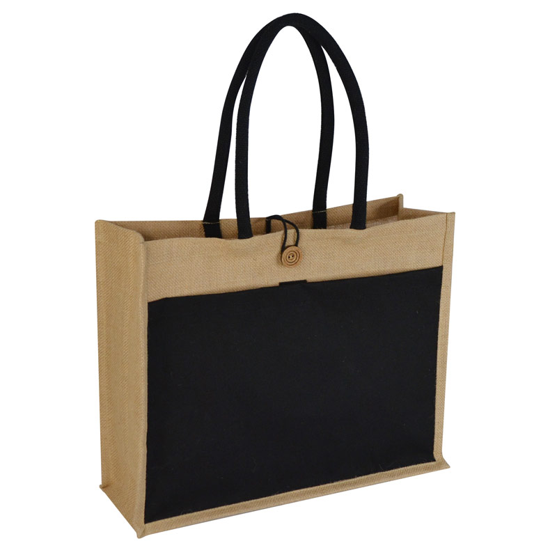 MONCLOVA - Jute Bag with Canvas Pocket - Black
