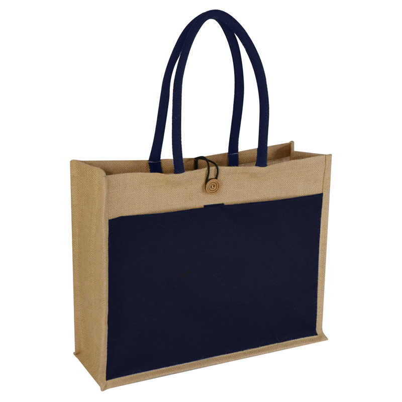 MONCLOVA - Jute Bag with Canvas Pocket - Blue