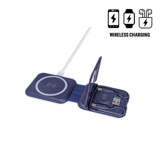 [ITWC 1246] TURIN - @memorii Foldable Wireless Charger and Multicable Set - Navy Blue