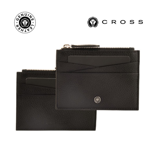 [LACR 2045] CROSS Pebble Leather Ladies' 6CC Zip Card Holder - Black