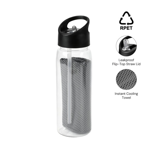 [DWGL 3296] Giftology - DEVON RPET Cooling Towel in RPET Bottle 800 ml - Black