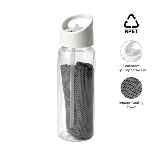 [DWGL 3297] Giftology - DEVON RPET Cooling Towel in RPET Bottle 800 ml - White