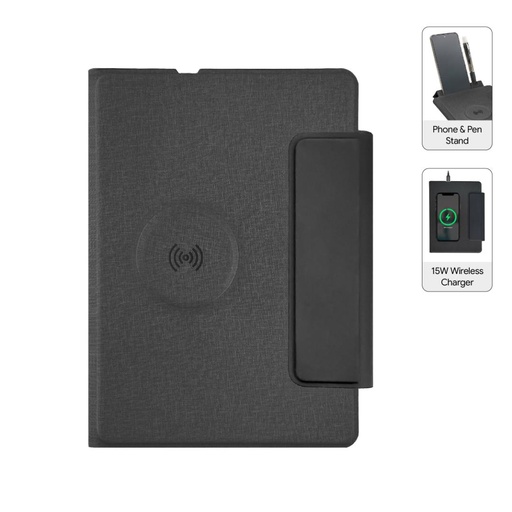 [ITFO 1297] MagFolio - Santhome A5 PU Portfolio with 15W MagSafe Wireless Charger - Black 