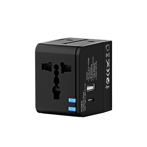 [TAGL 2242] SERRI AC - Giftology Travel Adapter with Type C Compatibility - Black 