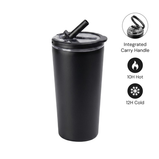 [DWHL 3312] MARBELLA - Hans Larsen Double Wall Tumbler with Sip Lid 600 ml - Black 