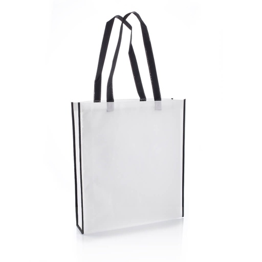 [NW001 V-White/Black] Non-Woven Shopping Bag Vertical White/Black